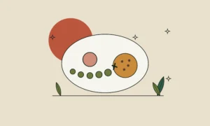 Ilustración de una célula con vesículas que llegan a un compartimento agrandado, sobre fondo arena.
