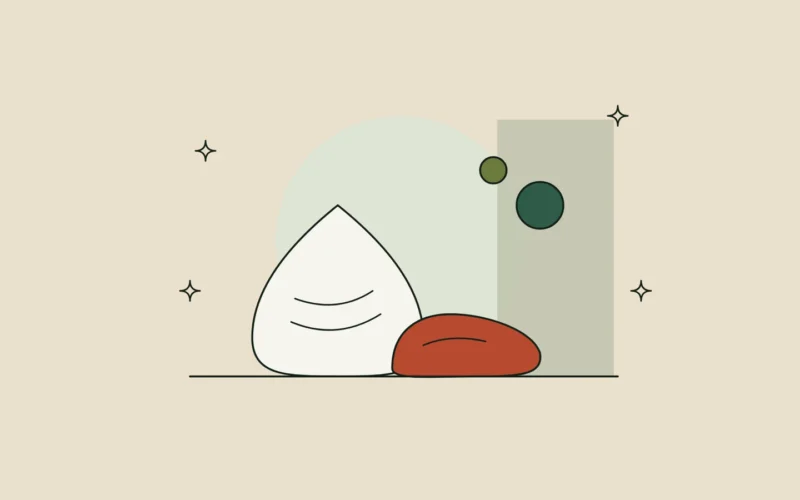 Ilustración de dos texturas cosméticas, una ligera y otra densa, junto a pequeñas esferas.