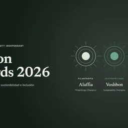 Ilustración con el título Beacon Awards 2026 y tres faros que representan los premios de filantropía (Alaffia), sostenibilidad (Voshbon) e inclusión (Norms)