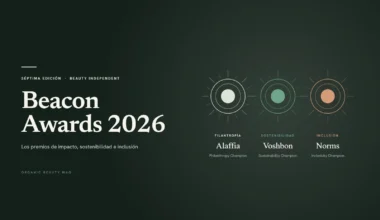 Ilustración con el título Beacon Awards 2026 y tres faros que representan los premios de filantropía (Alaffia), sostenibilidad (Voshbon) e inclusión (Norms)
