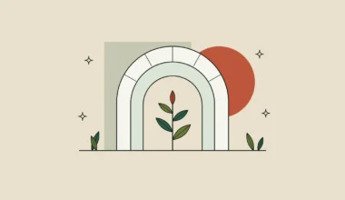 Ilustración de un arco parisino de piedra con un brote y hojas, evocando el tema «Regeneraciones» de Cosmetic 360.