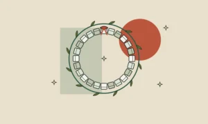 Ilustración de una corona de 24 casillas cerradas, en forma de calendario de Adviento