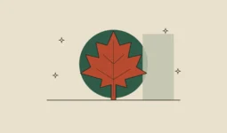 Ilustración de una hoja de arce estilizada sobre un círculo verde, como símbolo de Canadá y de un premio para marcas independientes.
