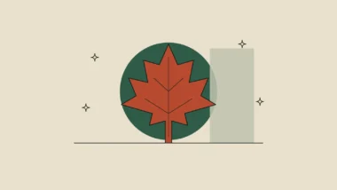 Ilustración de una hoja de arce estilizada sobre un círculo verde, como símbolo de Canadá y de un premio para marcas independientes.