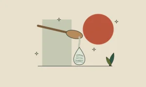 Ilustración de una gota espesa con fibras de celulosa que cae de una cuchara de madera