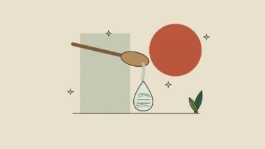 Ilustración de una gota espesa con fibras de celulosa que cae de una cuchara de madera