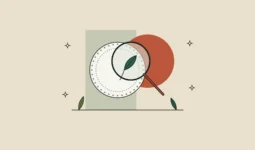 Lupa de línea fina sobre un sello circular que deja ver una hoja en su interior