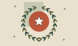 Corona de laurel con una estrella sobre un círculo terracota