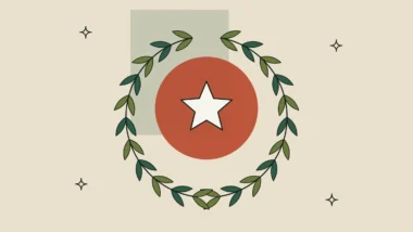Corona de laurel con una estrella sobre un círculo terracota