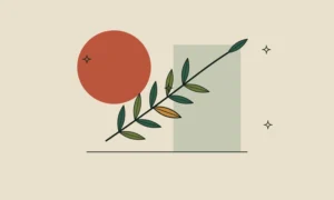 Ilustración de una rama de laurel con una hoja destacada