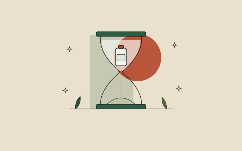 Reloj de arena con un frasco de cosmética en la ampolla superior, símbolo de los plazos de retirada