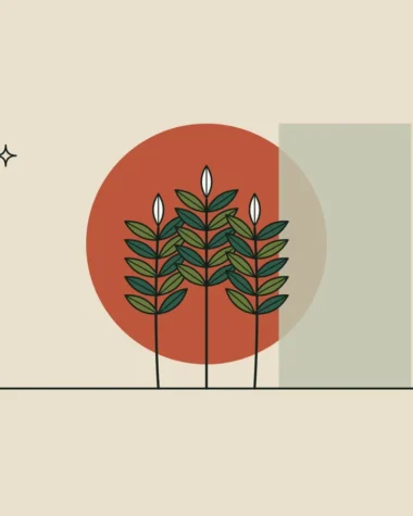 Ilustración de tres espigas de trigo con hojas verdes sobre un círculo terracota, en referencia al extracto de trigo con fitoceramidas.