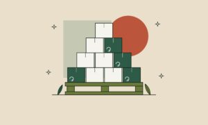 Ilustración de un palé con diez cajas apiladas, cuatro de ellas en tono más oscuro.