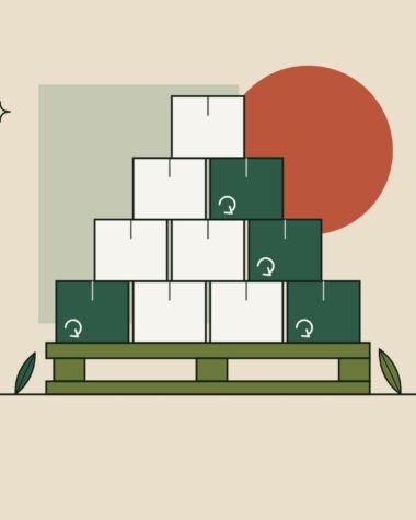 Ilustración de un palé con diez cajas apiladas, cuatro de ellas en tono más oscuro.