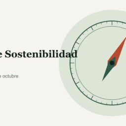Ilustración de una brújula verde y arcilla junto al texto Foro de Sostenibilidad 2026, Barcelona.