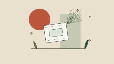 Ilustración de un sobre monodosis sellado con una nube de fibras finas sobre fondo arena