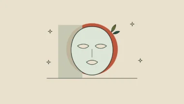 Ilustración de una mascarilla de hidrogel con forma de rostro y una rama con hojas.